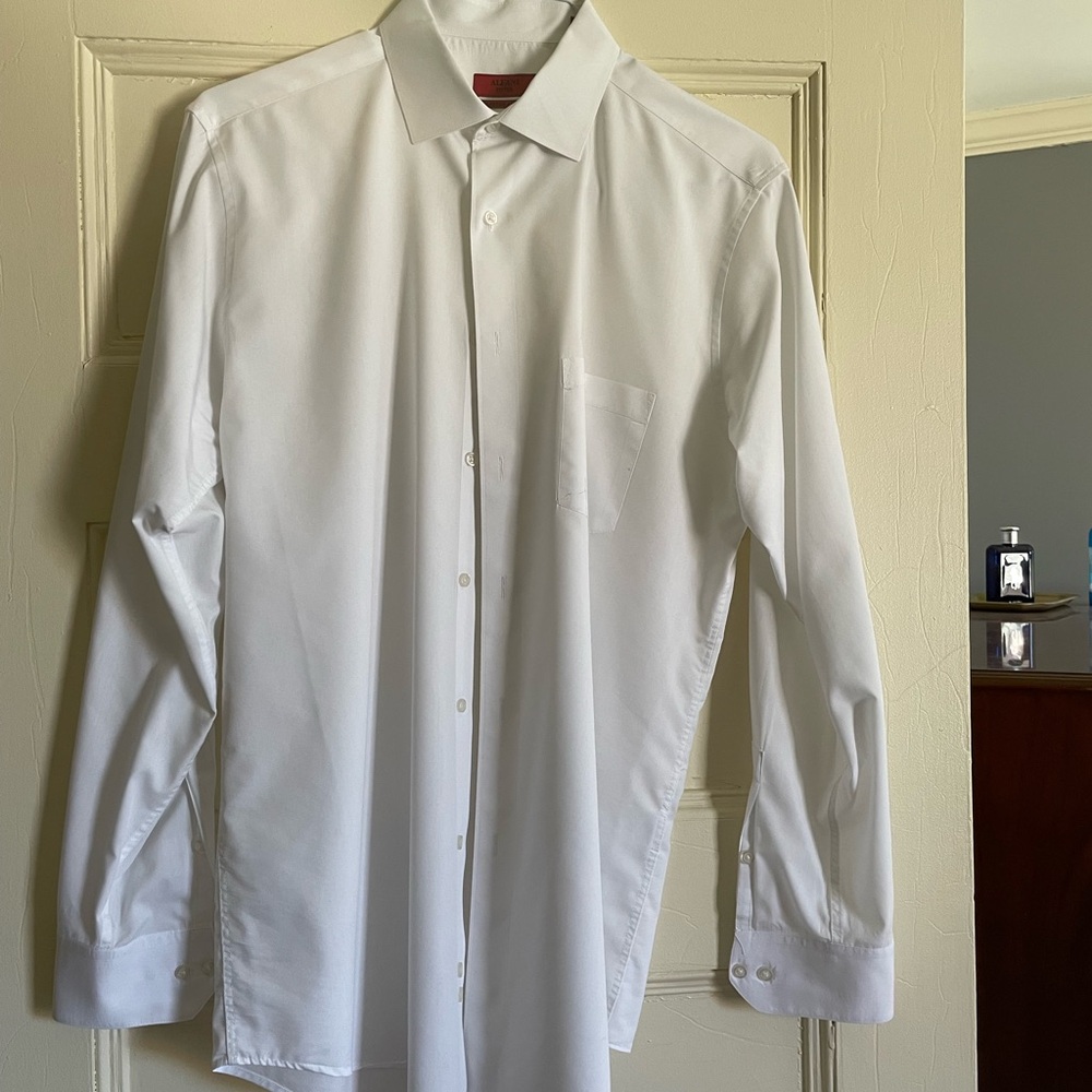Men’s White Alfani Fitted Stretch Shirt 16